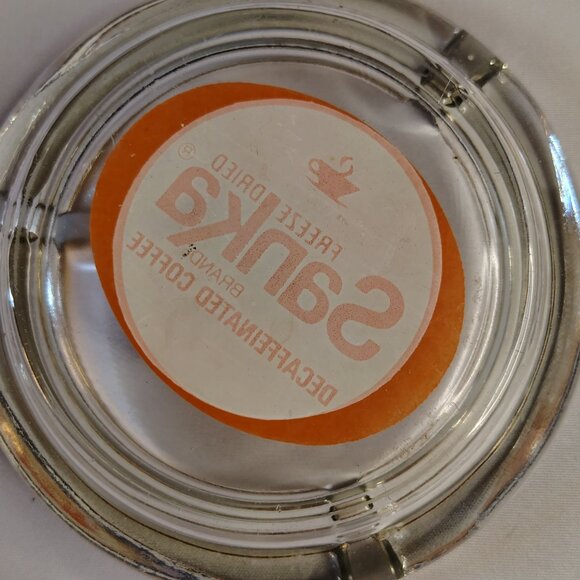 Vintage Sanka Ashtrays Glass 4 Inch Round Lot of 2 Different Advertising Labels - Picture 5 of 16
